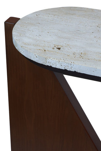 Winton Cream Travertine and Brown Finish Acacia Wood Console Table