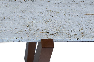 Winton Cream Travertine and Brown Finish Acacia Wood Console Table