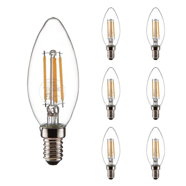 TEKLED
LED Filament C35 Candle Bulb E14 Small Edison Screw 4W - Flame Tip / 2700K Warm White / Pack of 6 or 10.