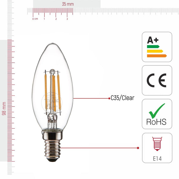 LED Filament C35 Candle Bulb E14 Small Edison Screw 4W