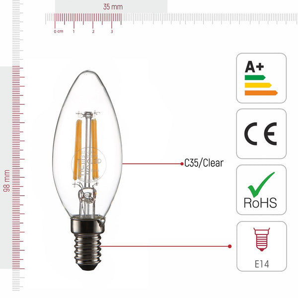 LED Dimmable Filament C35 Candle Bulb E14 Small Edison Screw 4W Warm White 2700K