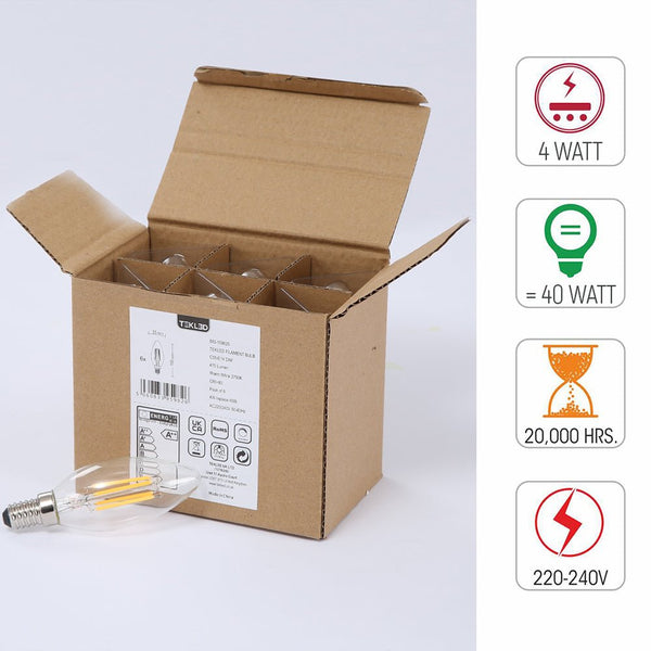 LED Dimmable Filament C35 Candle Bulb E14 Small Edison Screw 4W Warm White 2700K