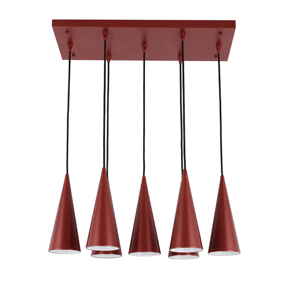 6-Light Cone Pendant Light - E27 Fittings, Rectangular Plate, Dimmable