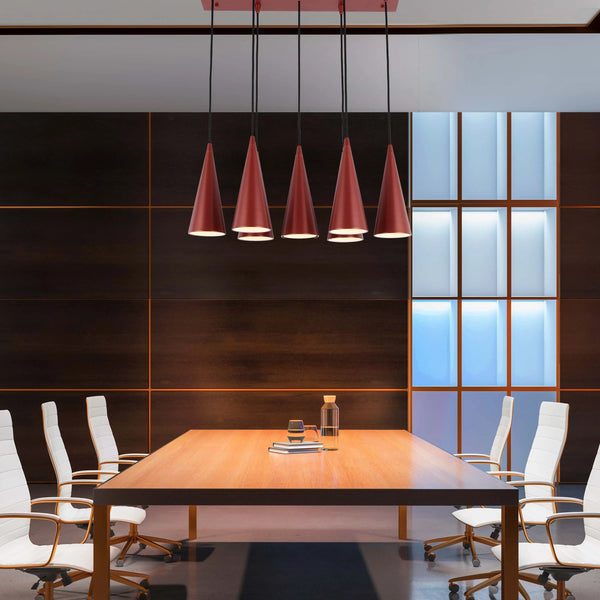 6-Light Cone Pendant Light - E27 Fittings, Rectangular Plate, Dimmable