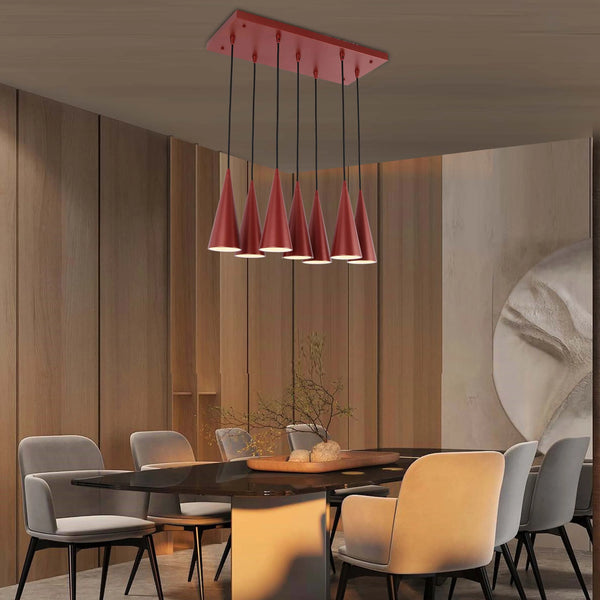 6-Light Cone Pendant Light - E27 Fittings, Rectangular Plate, Dimmable