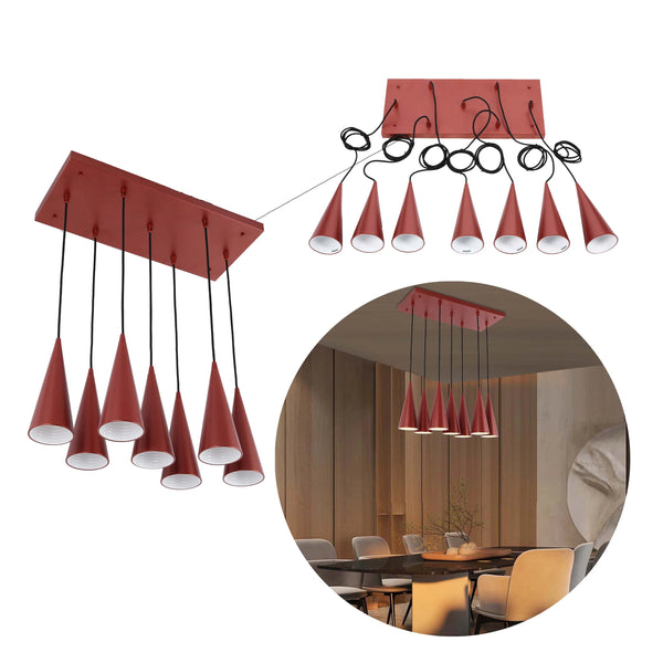 6-Light Cone Pendant Light - E27 Fittings, Rectangular Plate, Dimmable