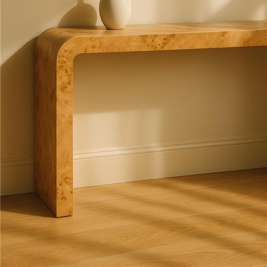 Natural Burl Wood Curved Console Table with Smooth Curved Edges | Mota