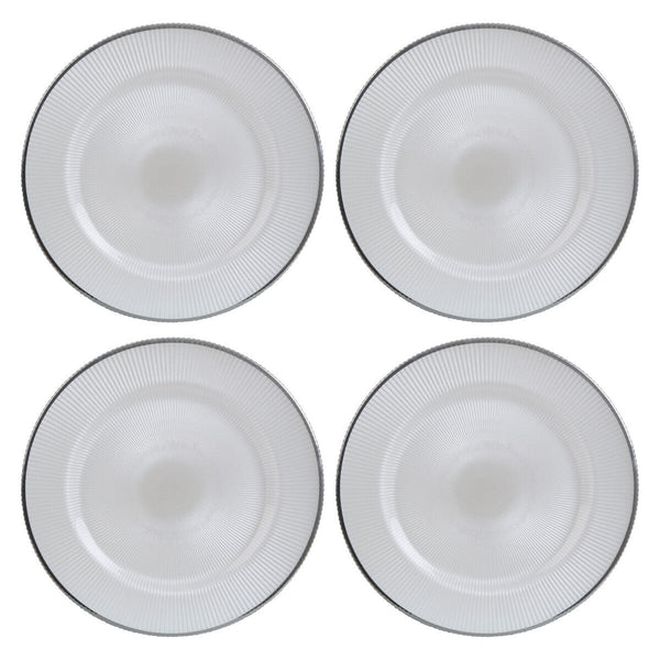 Set of Four Ida 33cm Dia Embossed White Glass Charger Plates