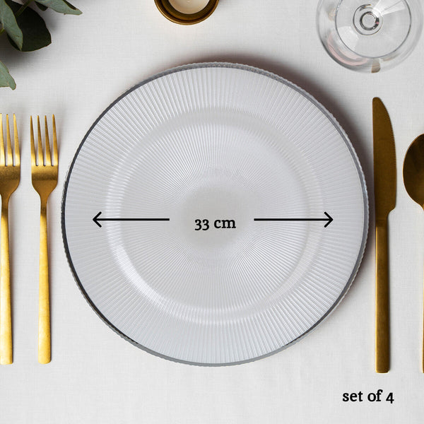 Set of Four Ida 33cm Dia Embossed White Glass Charger Plates