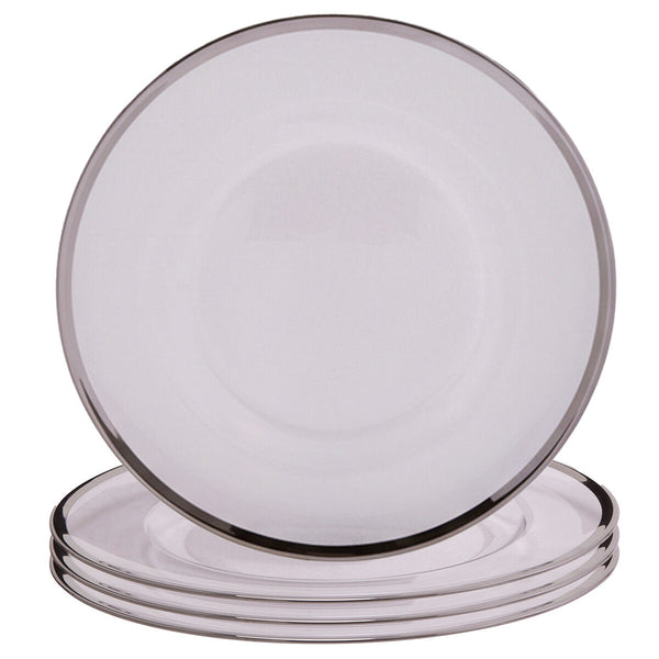 Ida Set of Four 33cm Dia Plain Charger Plates with Silver Rims