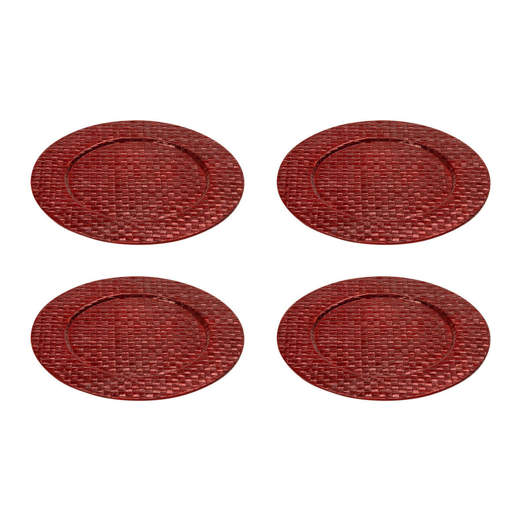 Set of Four 33cm Dia Pandanus Red Charger Plates