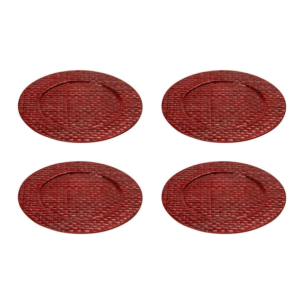 Set of Four 33cm Dia Pandanus Red Charger Plates