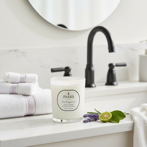 FINE FRAGRANCE 180G CANDLE FRENCH LAVENDER & CHINESE MAY CHANG