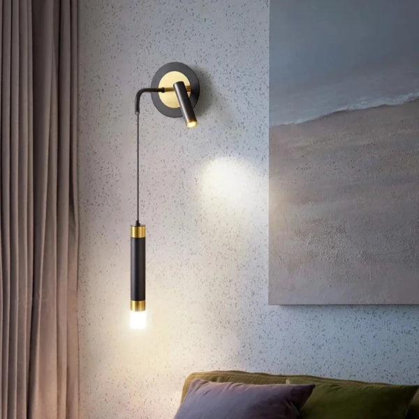 Bold Gold Wall Lamp with Reading Light - LED Warm White Lighting