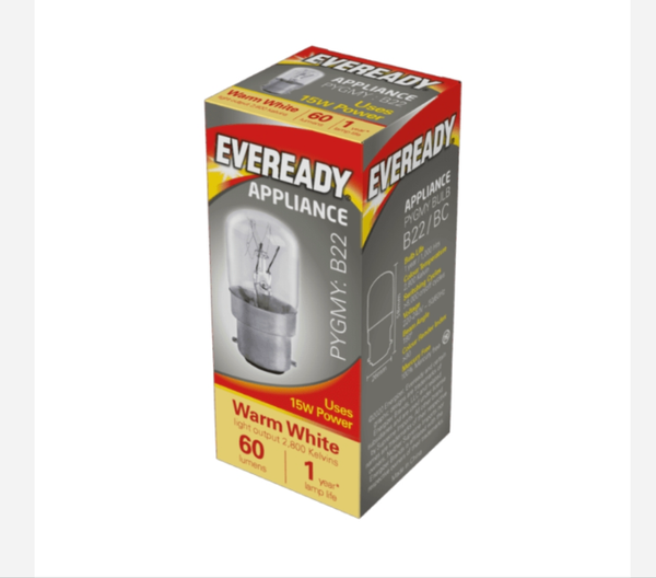 3 x EVEREADY 15W Pygmy Light Bulbs, Bayonet Cap B22 BC B22d 240v, Clear Sewing Machine/Appliance Lamps/Night Light/General Purpose Lightbulbs, Mains 240V Warm White. BAYONET CAP FITTING NOT THE SMALLER SBC FITTING.