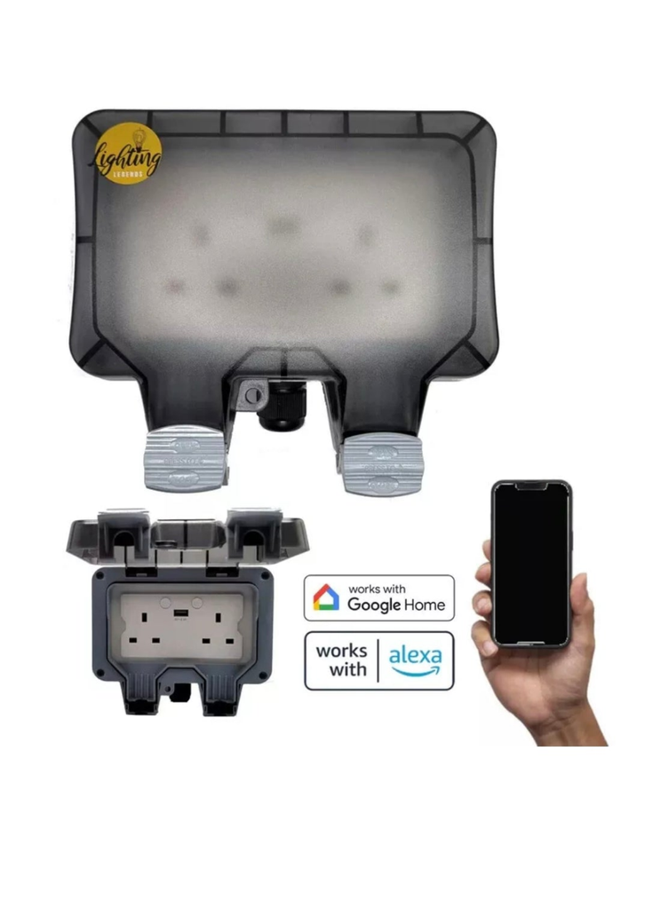 Smart WiFi Waterproof IP66 Outdoor Double UK Plug Socket USB Google Alexa Amazon