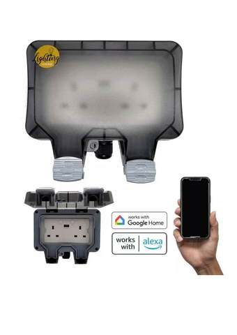 Smart WiFi Waterproof IP66 Outdoor Double UK Plug Socket USB Google Alexa Amazon