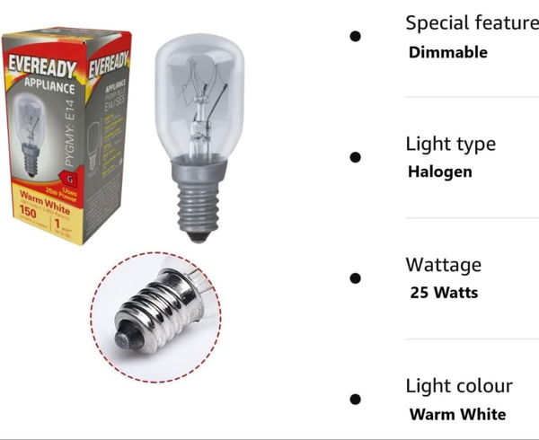 1 x  Eveready 25w Pygmy Light Bulb SES (E14) Appliance/ Himalayan Salt Lamp/Lava/Nightlight/Decorative/Signs - Warm White incandescent bulbs