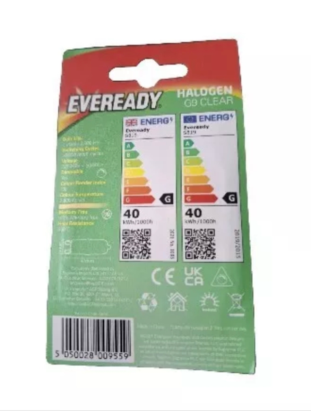 10 x Eveready G9 25W or 40w Halogen Warm White Dimmable Oven Wax Burner Halogen Clear Capsule bulbs