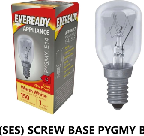 1 x  Eveready 25w Pygmy Light Bulb SES (E14) Appliance/ Himalayan Salt Lamp/Lava/Nightlight/Decorative/Signs - Warm White incandescent bulbs