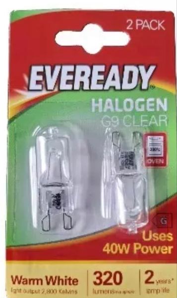 10 x Eveready G9 25W or 40w Halogen Warm White Dimmable Oven Wax Burner Halogen Clear Capsule bulbs