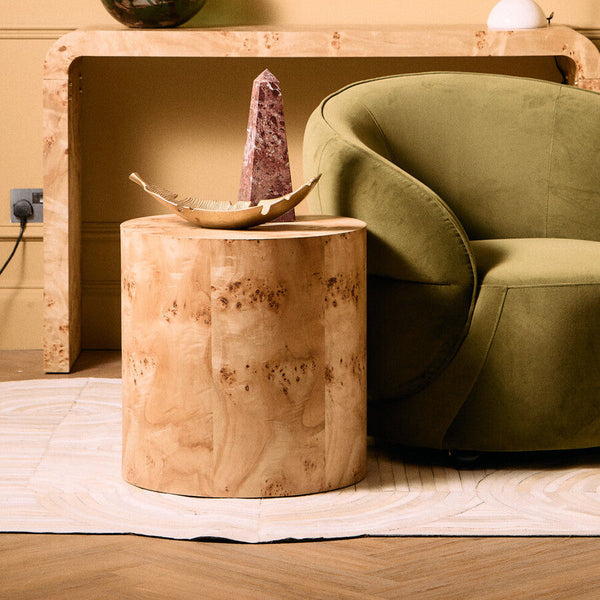 Mota Burl Wood Design Round Side Table