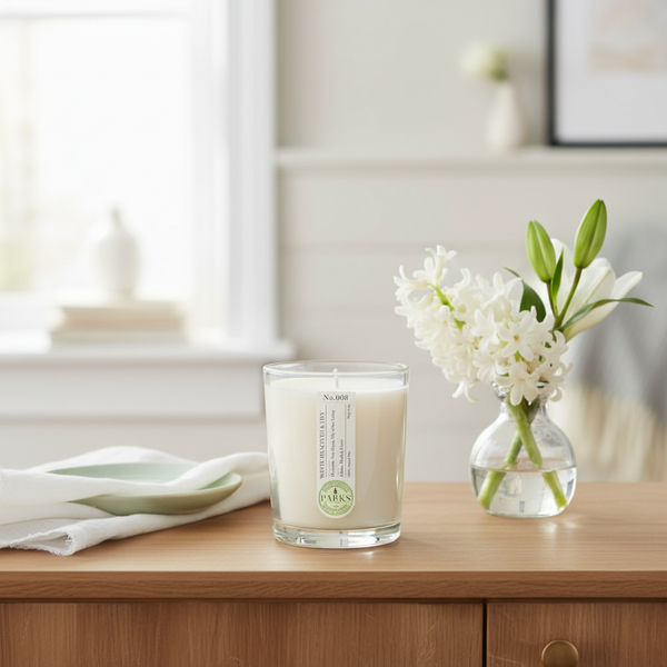 WHITE HYACINTH & LILY 1 WICK SCENTED CANDLE 180G