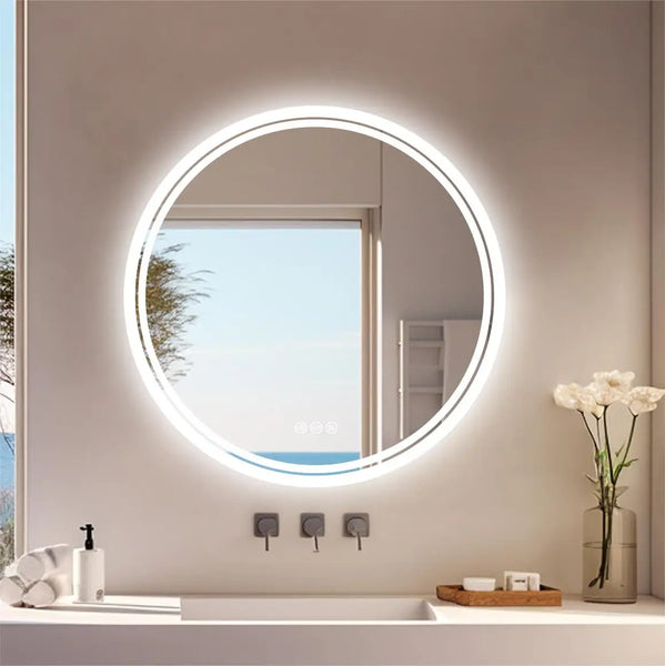 Large Round LED Bathroom Vanity Mirror Anti-Fog with Brighter Lights for Makeup Wall Mount Smart Touch