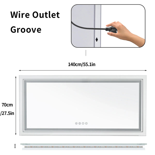 Large Full Size RGB LED Bathroom Mirror with Lights, Dimmable Wall Mirrors, Smart Anti-Fog, Vertical and Horizontal