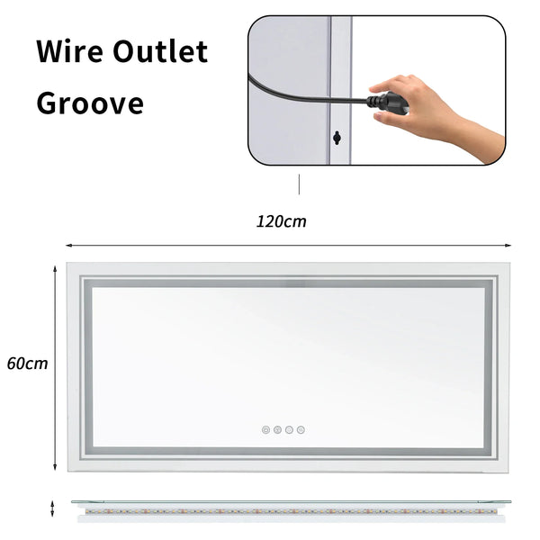 Large Full Size RGB LED Bathroom Mirror with Lights, Dimmable Wall Mirrors, Smart Anti-Fog, Vertical and Horizontal