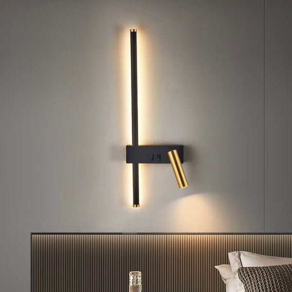 Bold Gold Black LED Wall Lamp Dual Switch Reading Light Bedside