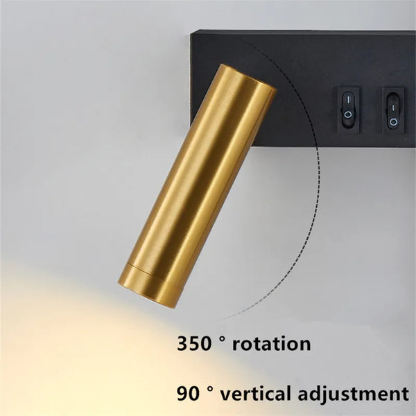 Bold Gold Black LED Wall Lamp Dual Switch Reading Light Bedside