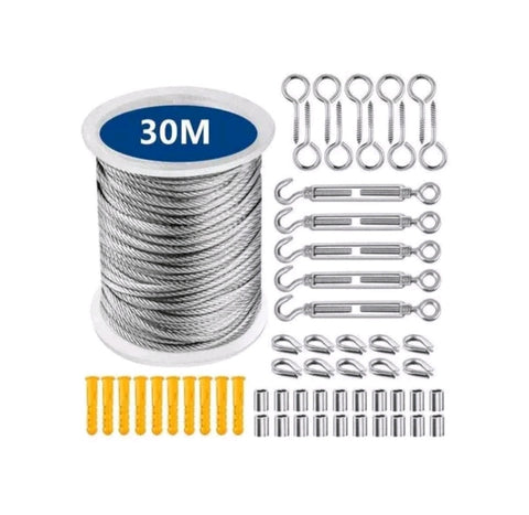 30m guide wire pvc coated stainless steel heavy duty hanging kit for Garden lights