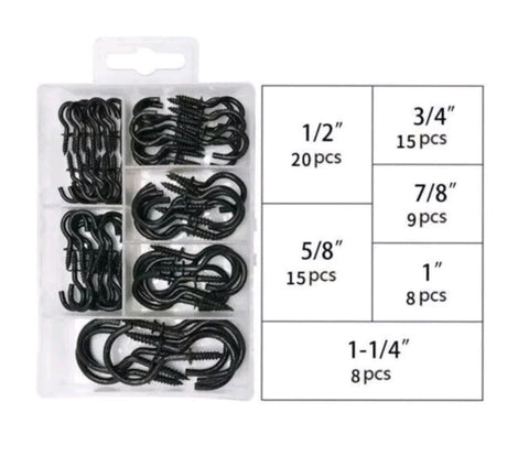 75 Pack Strong Black Screw Hooks - Ideal for String Garden Lights lighting - Lighting Legends branded.