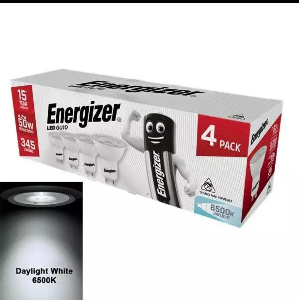 12 x Energizer 4.2w=50w Daylight 6500k led gu10 bulbs.