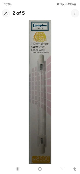 Crompton R7S 400W=500W Brightness 117 / 118mm C Eco Halogen Energy rating warm white and Dimmable Linear 240v Bulb.Ideal for Floodlights.