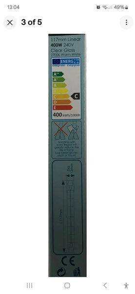 Crompton R7S 400W=500W Brightness 117 / 118mm C Eco Halogen Energy rating warm white and Dimmable Linear 240v Bulb.Ideal for Floodlights.