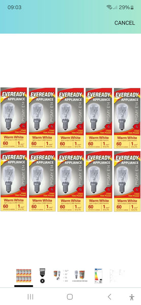 10 x Eveready 15W SES/E14 (Small Edison Screw Cap) Himalayan Salt lamp Bulb - Warm White incandescent lamps