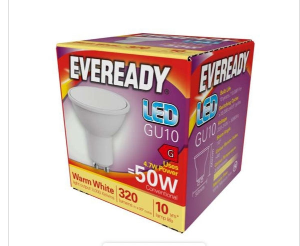 20 x Eveready 4.7W LED GU10 - (Warm White,Daylight or Cool white)