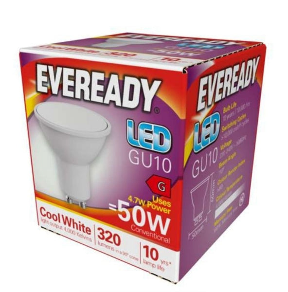 20 x Eveready 4.7W LED GU10 - (Warm White,Daylight or Cool white)