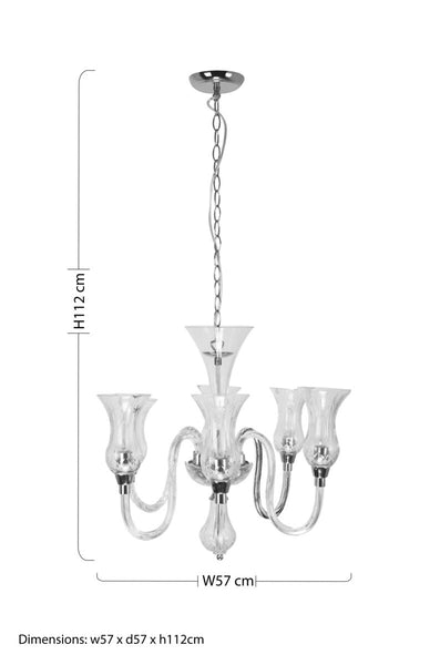 Glass And Chrome 6 Arm Chandelier | Abelia