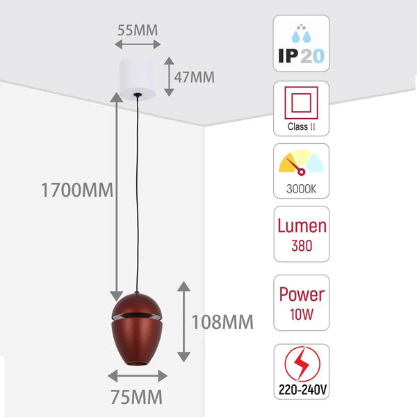 Acorn LED Pendant Downlight with Cove Lighting Effect 10W Warm White