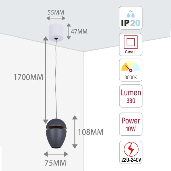 Acorn LED Pendant Downlight with Cove Lighting Effect 10W Warm White