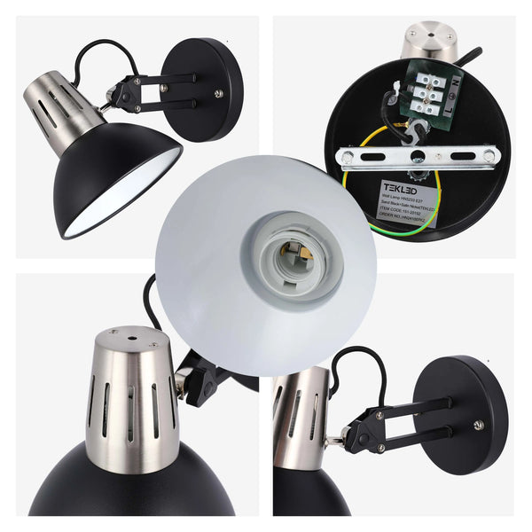 Adjustable Black Wall Light with In-Line Switch