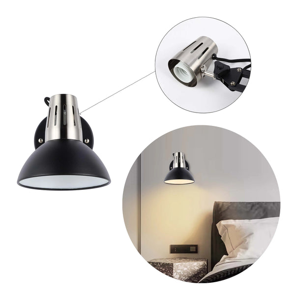 Adjustable Black Wall Light with In-Line Switch