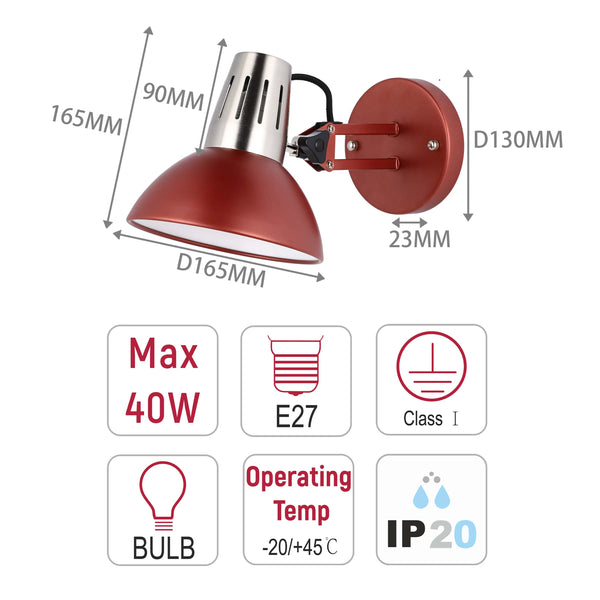 Adjustable Black Wall Light with In-Line Switch