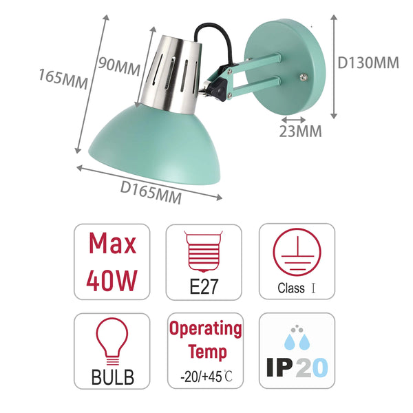 Adjustable Black Wall Light with In-Line Switch
