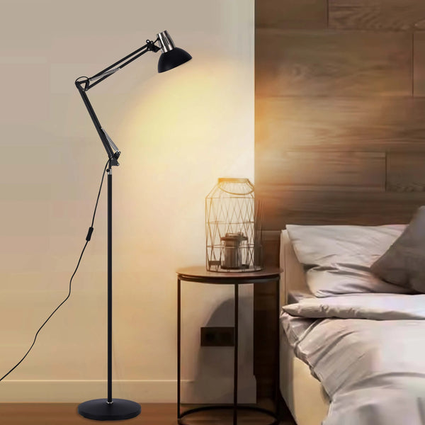 Adjustable Floor Lamp with Extendable Arm & Steel Shade - E27 Fitting