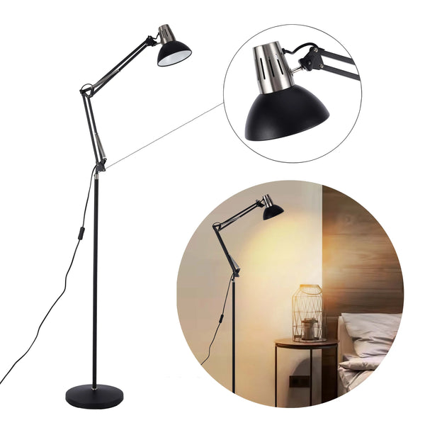 Adjustable Floor Lamp with Extendable Arm & Steel Shade - E27 Fitting
