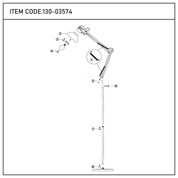 Adjustable Floor Lamp with Extendable Arm & Steel Shade - E27 Fitting